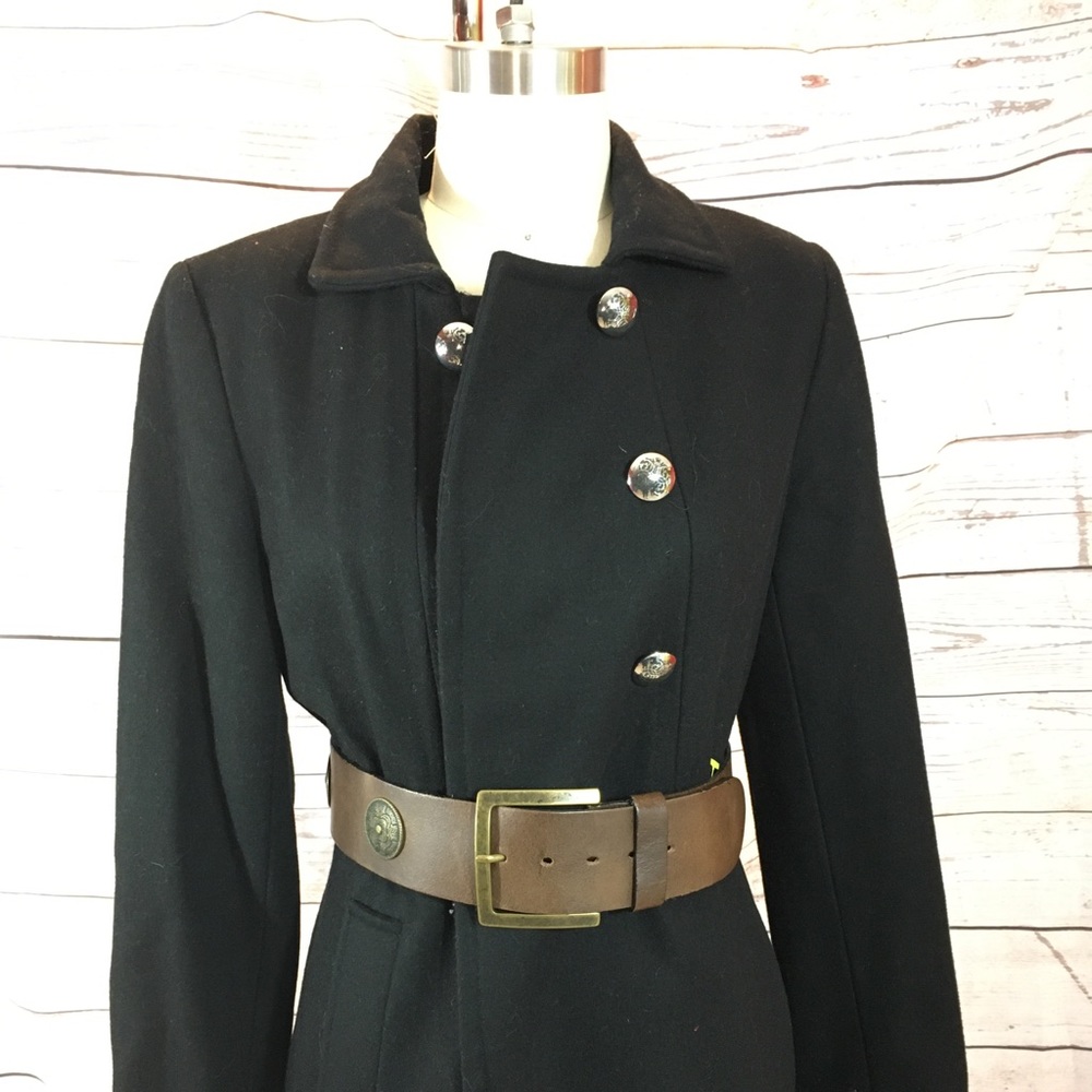 - TAHARI wool double breasted military detail coat